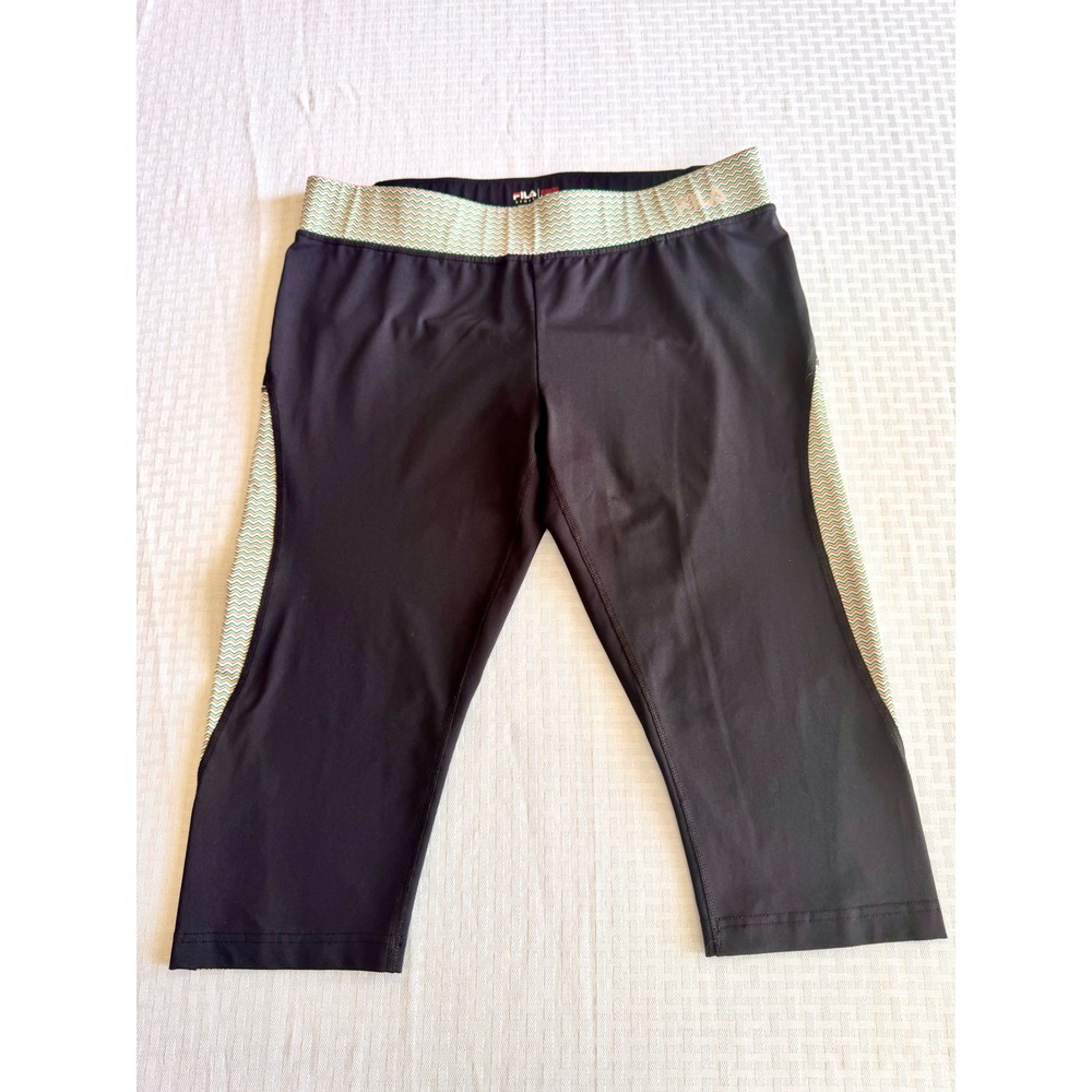 Fila Sport Running Leggings Womens Large Black Chevron Print Capri Workout Pants
